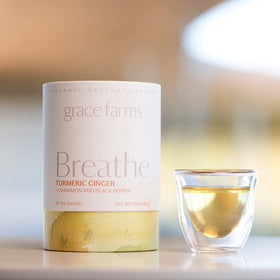 Grace Farms BREATHE organic label emphasizing 100% organic ingredients and transparency.