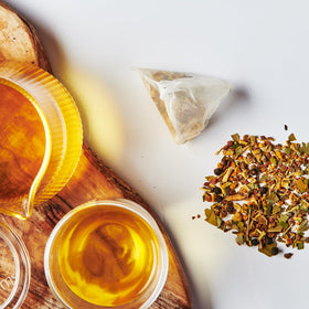 Grace Farms BREATHE tea steeping cup highlighting a soothing, caffeine-free moment.