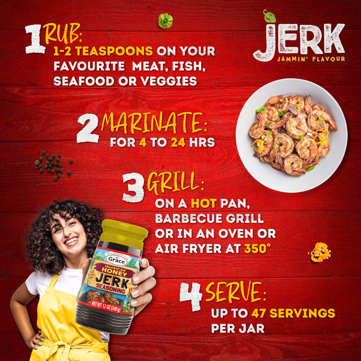 Close-up of Grace seasoning ingredients highlighting authentic jerk spice blend.