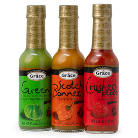 Grace Hot Pepper Sauce Yellow Scotch Bonnet bottle showing bold heat for grilling