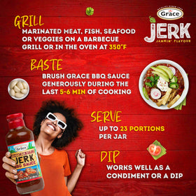 Grace Jerk BBQ sauce glaze brushed on pork ribs for smoky heat.