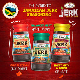 Grace Jerk Paste Mild bottle pour smooths seasoning for steaks.
