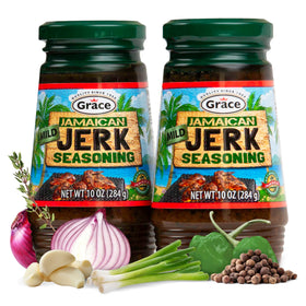 Grace Jamaican Mild Jerk Seasoning bottle front for marinating chicken