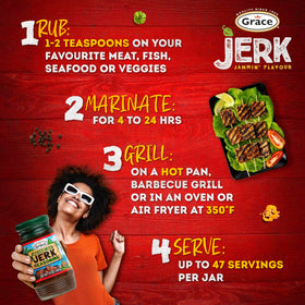 Sprinkle Grace jerk seasoning to spice seafood and veggies