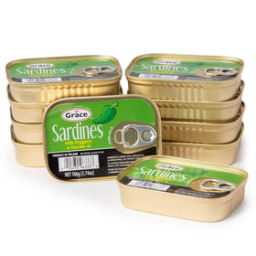 Grace Sardines with Peppers in Vegetable Oil can, protein-rich pantry staple