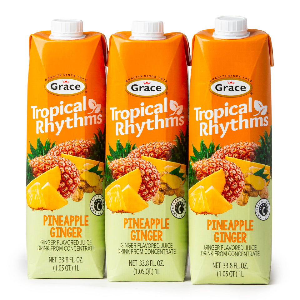 Grace Tropical Rhythms ginger pineapple juice bottle ready to refresh on hot days
