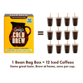 Grady's Cold Brew Arabica chicory pouches close-up highlighting premium ingredients.
