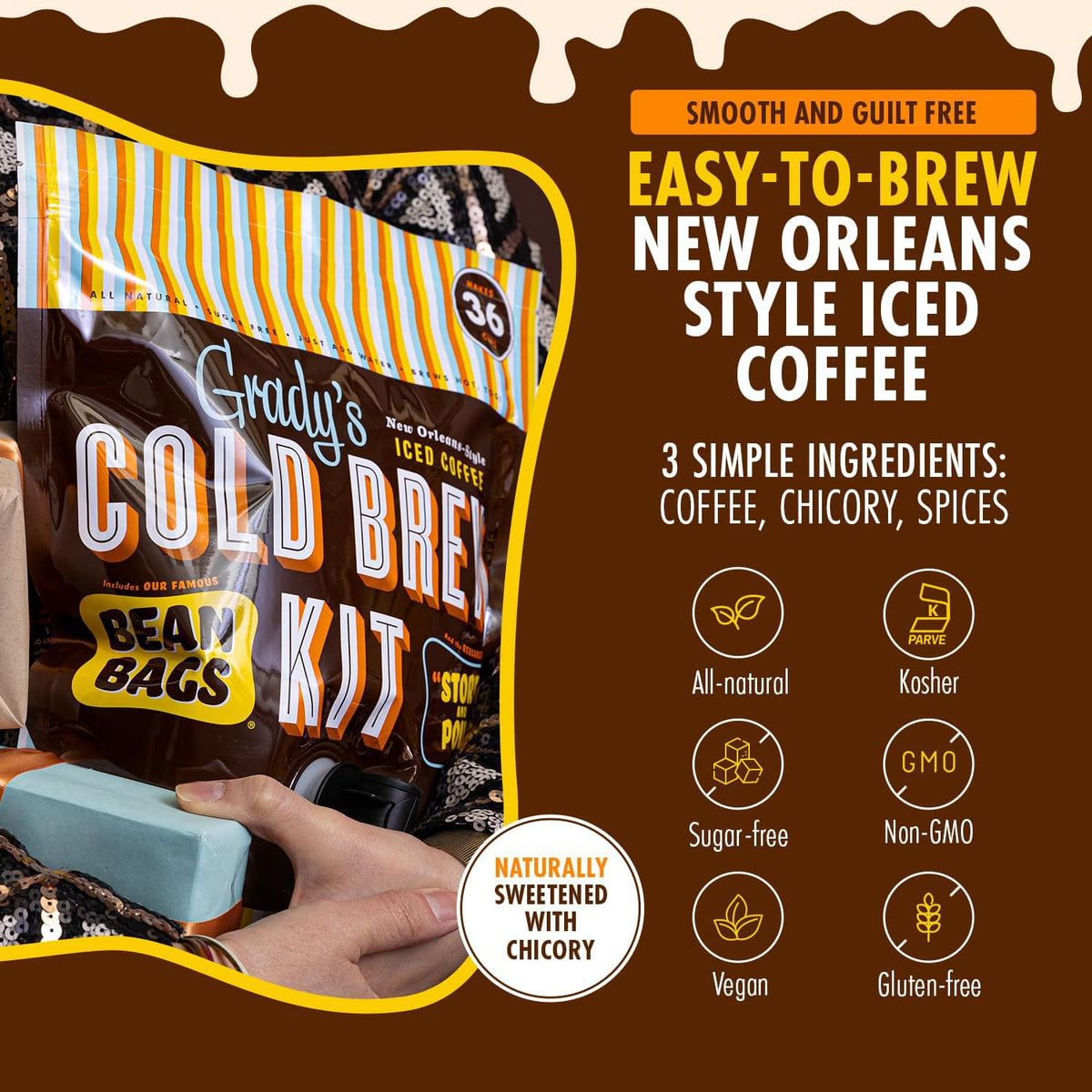 Grady's Cold Brew bags steeping in water for effortless preparation