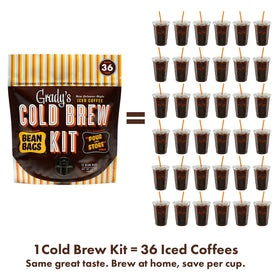 Grady's Cold Brew chicory bean bags close-up highlighting premium arabica and chicory blend