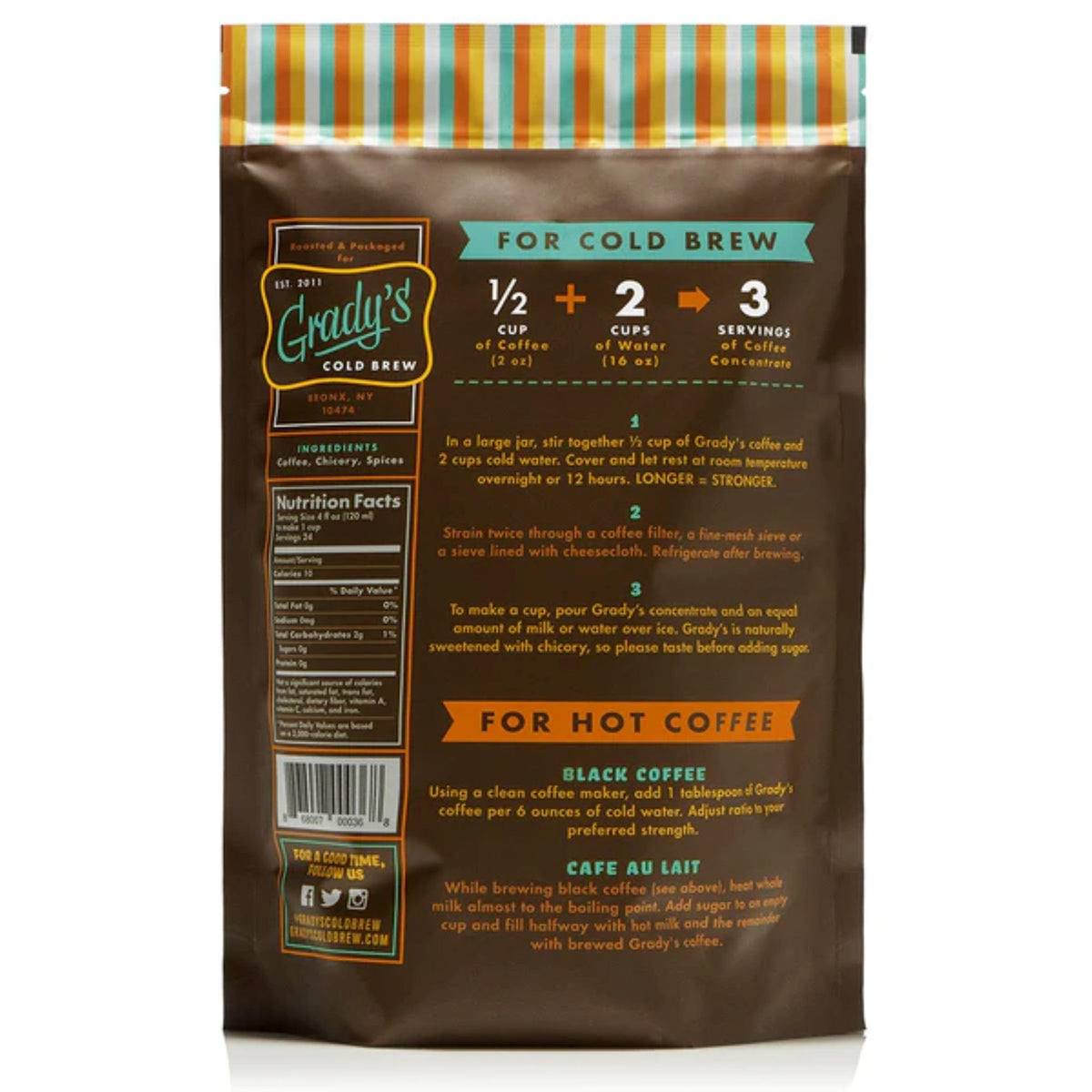 Grady's Cold Brew coarse-ground packaging highlights versatile use and value
