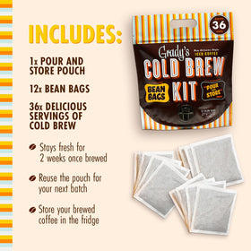 Grady's Cold Brew concentrate stored in fridge for up to two weeks of ready-to-drink flavor