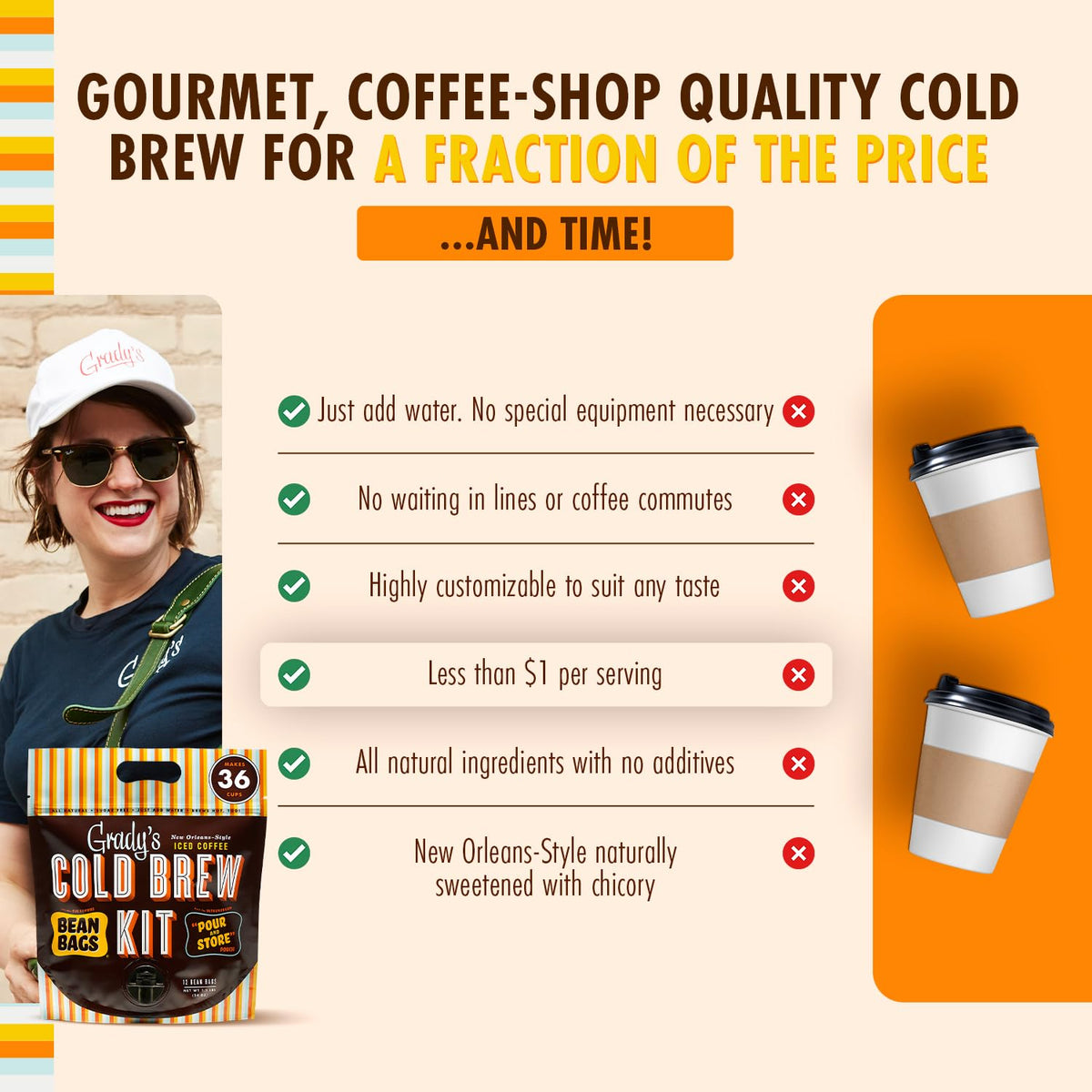 Grady's Cold Brew glass pour over ice demonstrates versatile flavor options