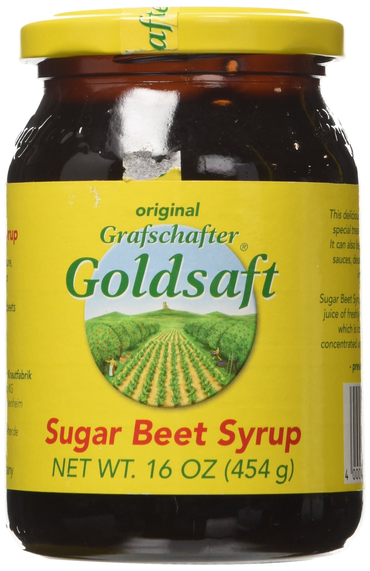 Grafschafter Goldsaft Original Sugar Beet Syrup jar on kitchen shelf, natural sweetness.