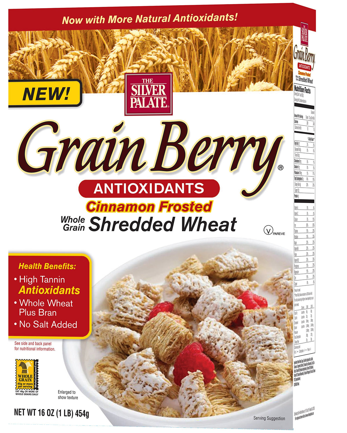 Grain Berry Cinnamon Frosted Shredded Wheat in a bowl, rich fiber for heart-healthy mornings.