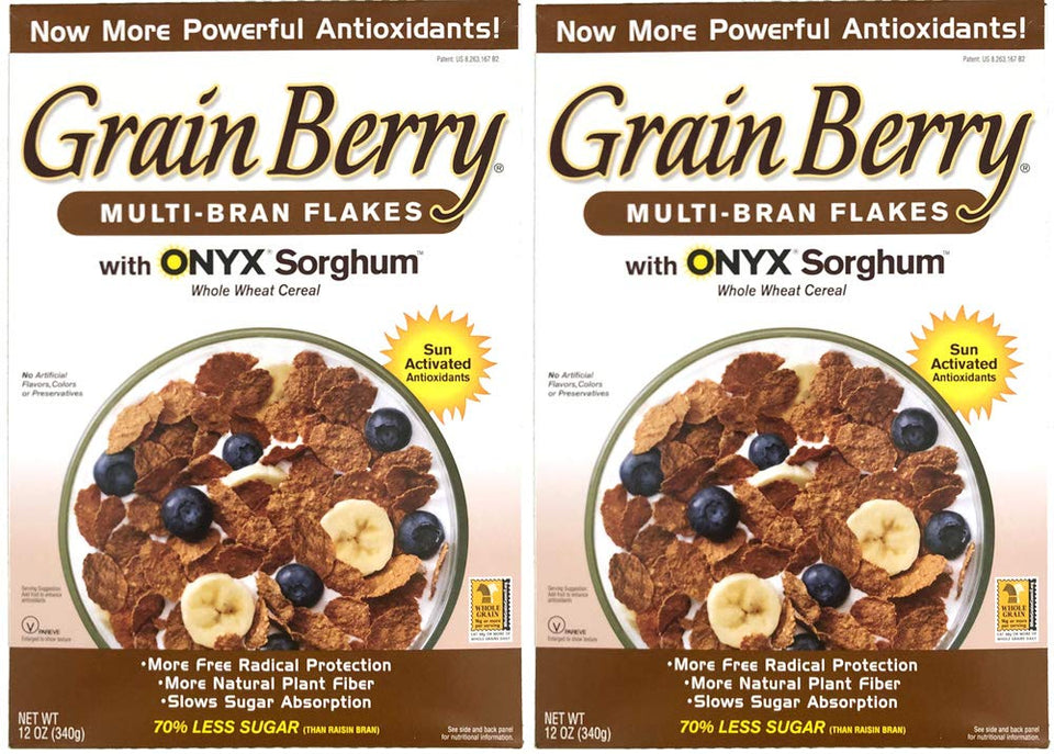 Grain Berry Multi-Bran Flakes pack shot with ONYX Sorghum highlighting organic wholesome breakfast