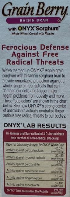 Onyx Sorghum bran texture in Grain Berry Raisin Bran.