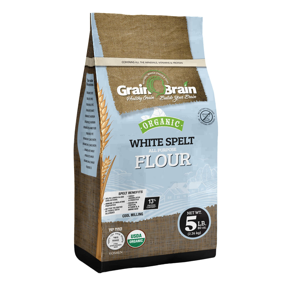 Grain Brain Organic White Spelt Flour 5lb bag for versatile baking
