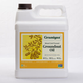 Gramiyaa cold pressed peanut oil 5L bottle, showcasing natural purity for cooking.