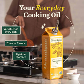 Gramiyaa unrefined peanut oil, retaining natural flavors and nutrients.