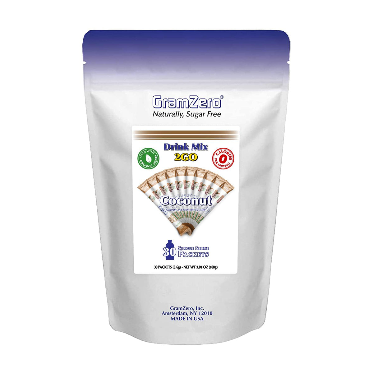 GramZero 2GO coconut stick dissolving in water for zero-calorie hydration