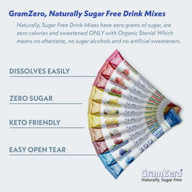 GramZero 2GO Sticks Lemonade flavor, naturally sweetened with organic stevia.