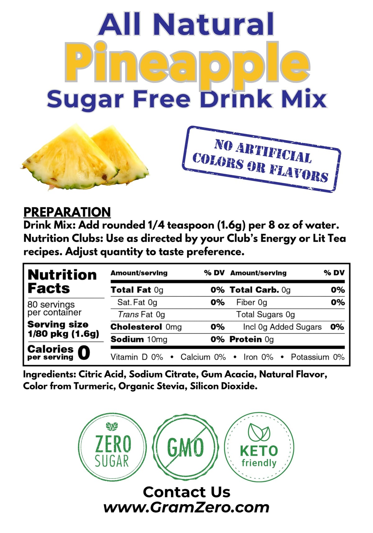 GramZero all natural colors and flavors palette highlights clean ingredients.