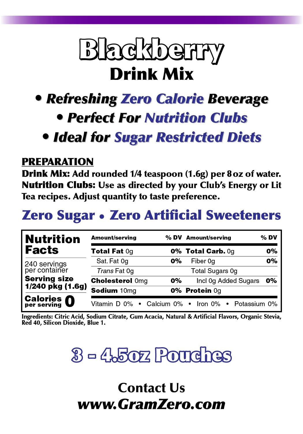 GramZero Blackberry drink mix measuring scoop for accurate flavoring