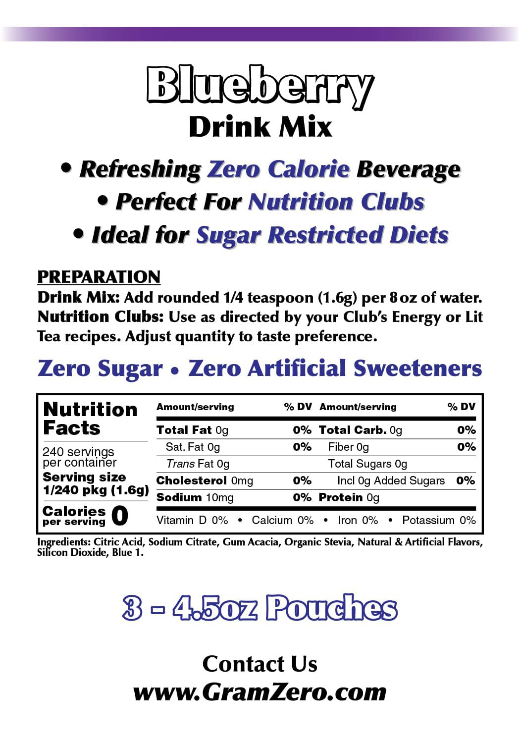 GramZero blueberry powder for nutrition clubs enhances Loaded Tea recipes.