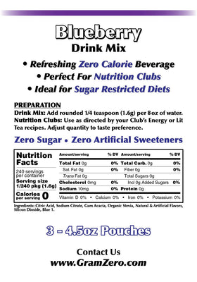 GramZero blueberry powder for nutrition clubs enhances Loaded Tea recipes.