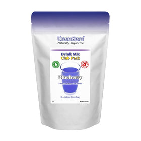 GramZero blueberry zero-calorie drink mix powder in a pouch, sugar-free and refreshing.
