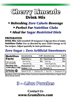 GramZero Cherry Limeade master pouch illustrating 240 servings