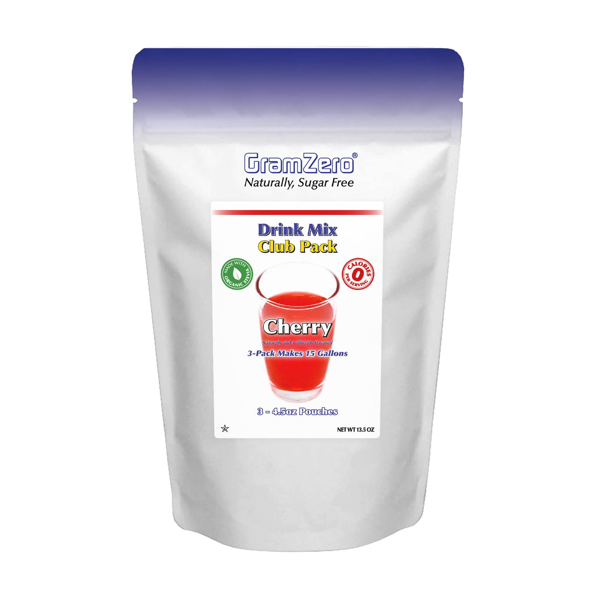 GramZero Cherry zero calorie drink mix pouch ready to blend with water.