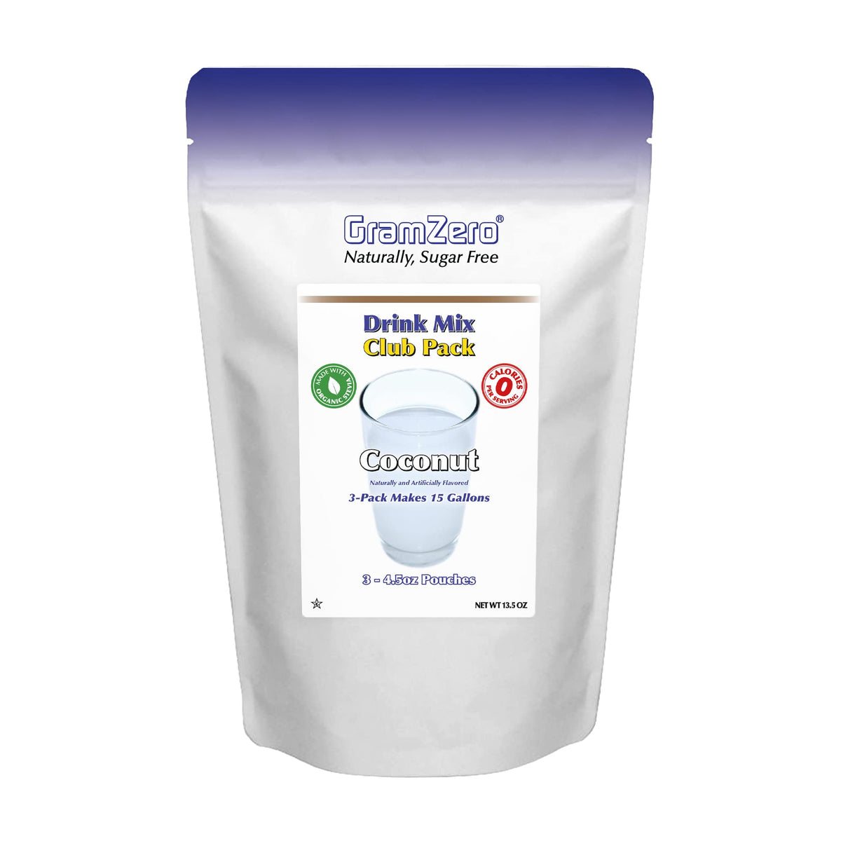 GramZero Coconut Drink Mix poured into water for a zero-calorie hydration option