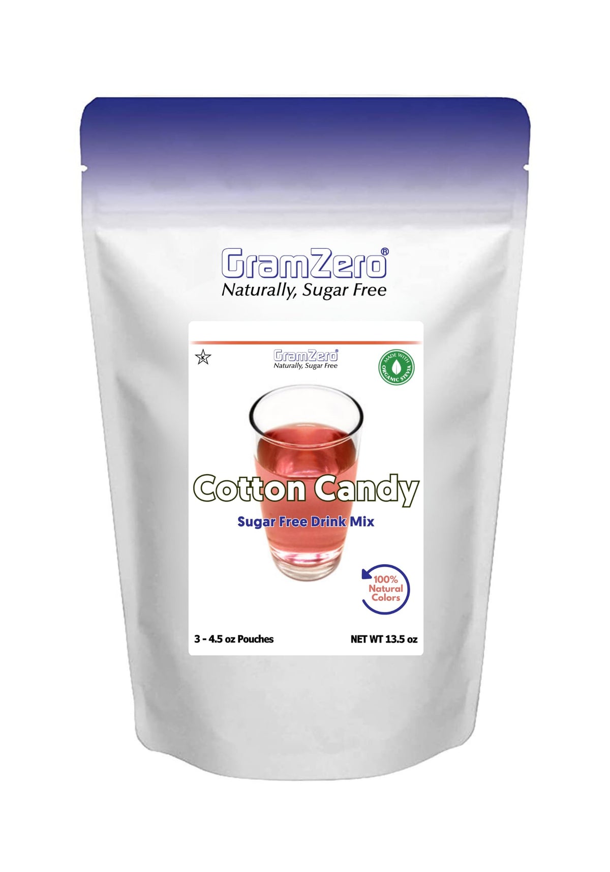 GramZero cotton candy zero-calorie drink mix pouch for keto hydration