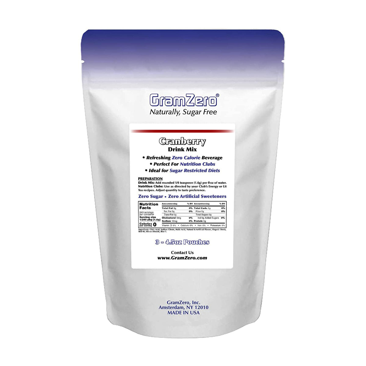 GramZero Cranberry keto-friendly beverage option with no calories.