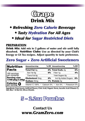 A glass of GramZero grape sugar-free drink mix prepared water, refreshing, zero calories.