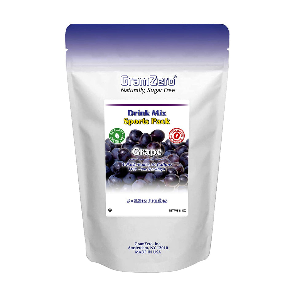 GramZero grape sugar-free drink mix pouch for zero-calorie flavoring with organic stevia.
