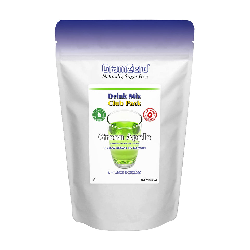 GramZero Green Apple zero-calorie drink mix packaging for keto hydration