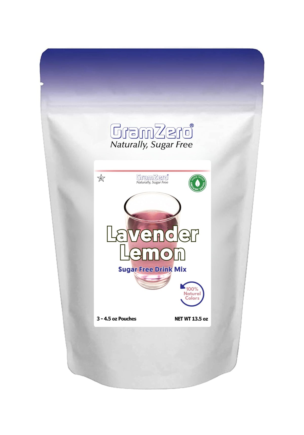 GramZero Lavender Lemon drink mix pack offers zero calories for hydration.