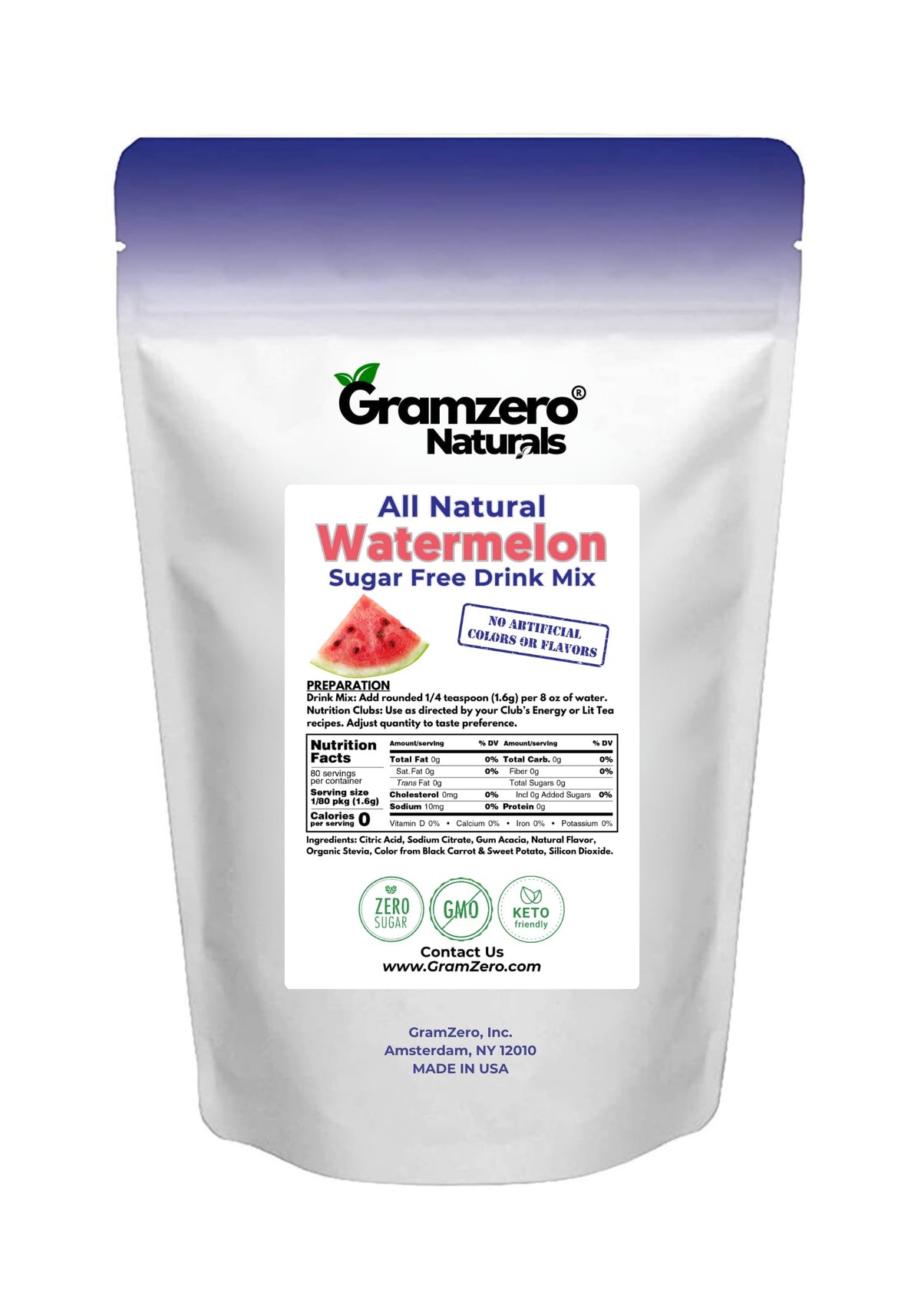 GramZero Natural colors-flavors label signals non-GMO ingredients and clean nutrition.