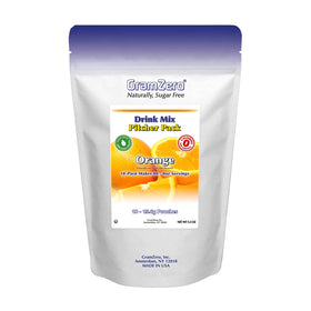 GramZero orange sugar-free drink mix pitcher pack on countertop, keto-friendly option.