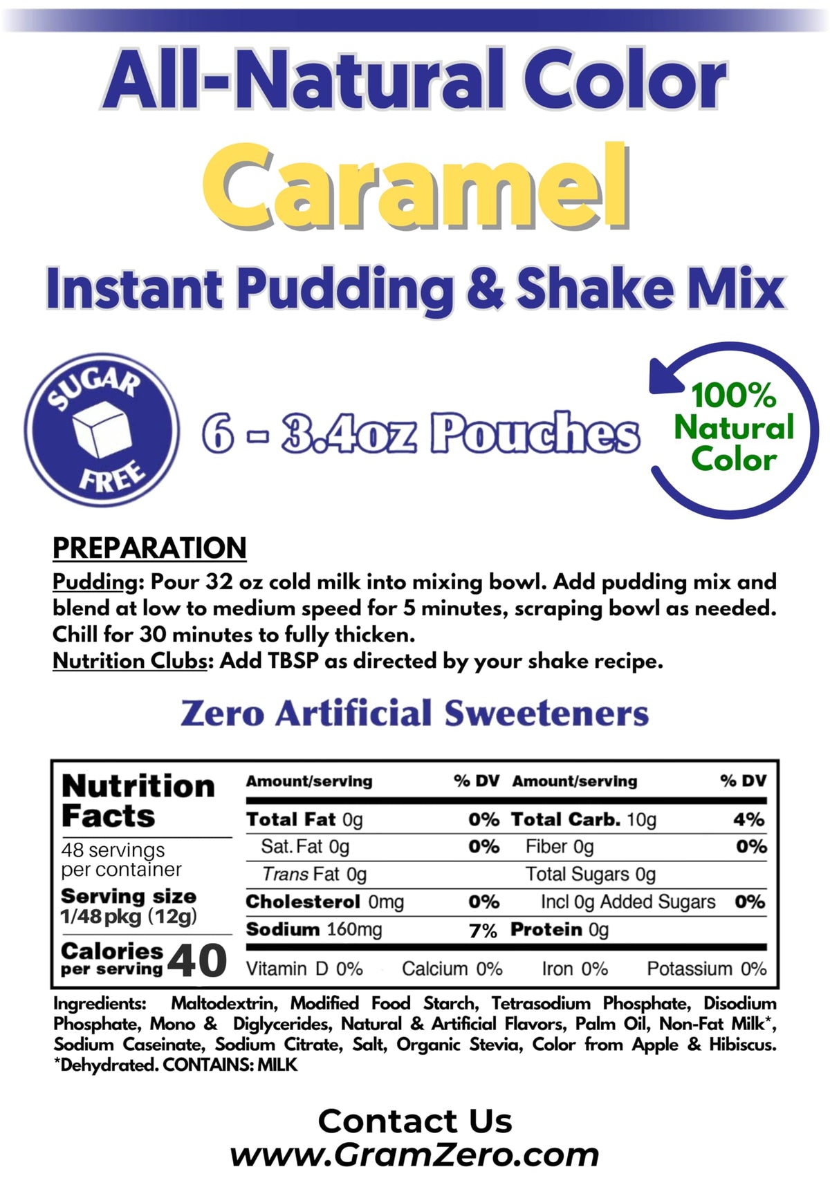 GramZero organic stevia packet showcasing natural sweetening for sugar-free desserts