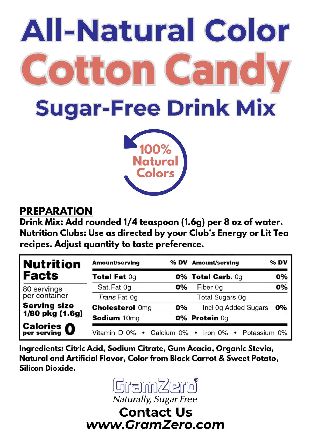 GramZero organic stevia-sweetened drink mix bag adding sugar-free flavor with natural sweetness