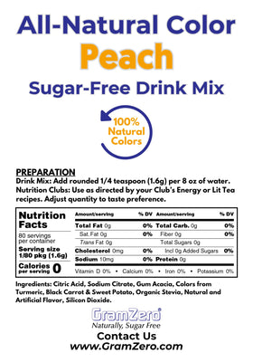GramZero Peach powder scoop dissolving in water for a refreshing keto drink.