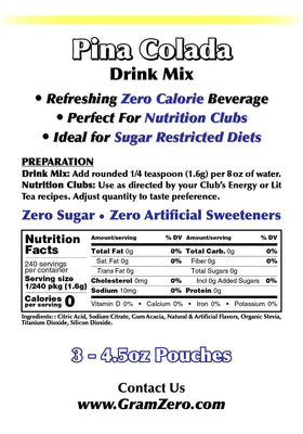 Pour GramZero Pina Colada into water for a keto-friendly flavor boost.