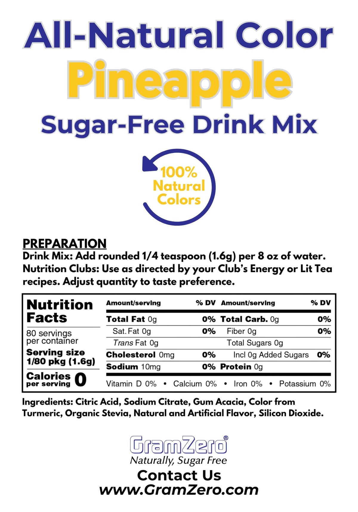 GramZero Pineapple packaging highlighting organic stevia and clean label