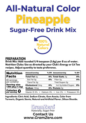 GramZero Pineapple packaging highlighting organic stevia and clean label