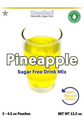 Pouring GramZero Pineapple powder into water in a clear bottle