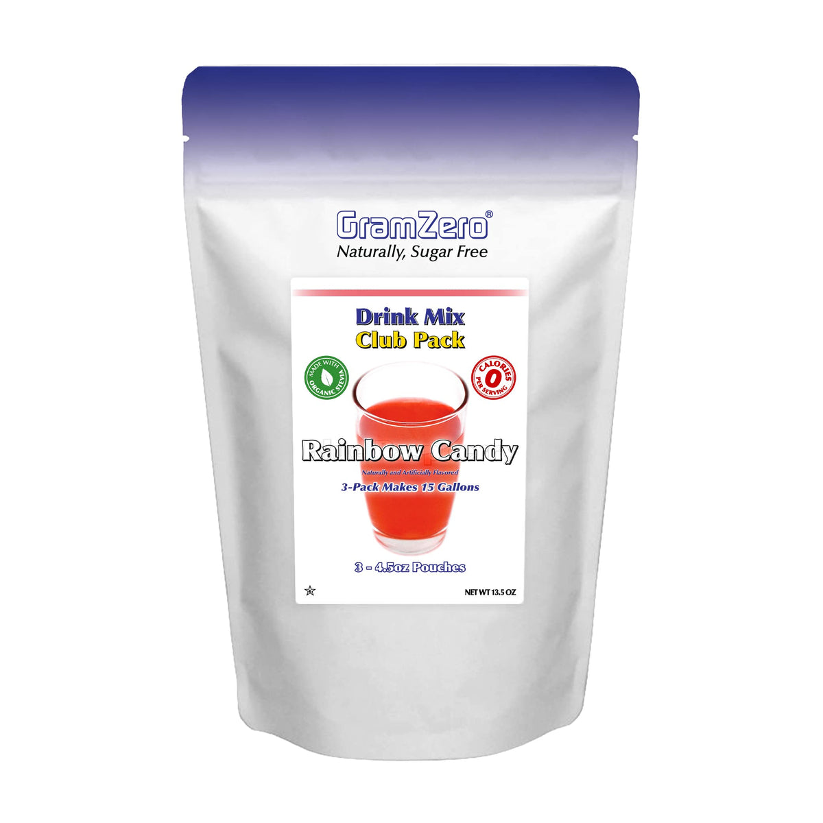 GramZero Rainbow Candy drink mix bottle pour adds zero-calorie flavor.