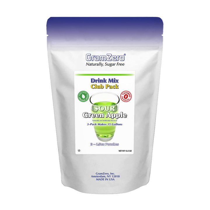 GramZero Sour Green Apple pouch showing zero calories for keto-friendly hydration.